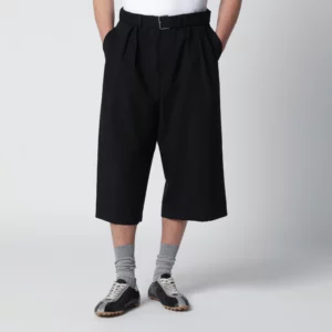 Dries Van Noten Black cropped wide trousers in wool blend