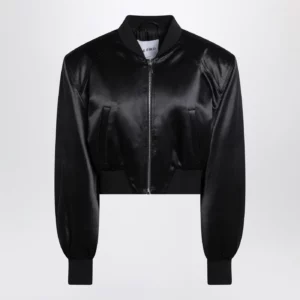 The Attico Black shiny cropped bomber