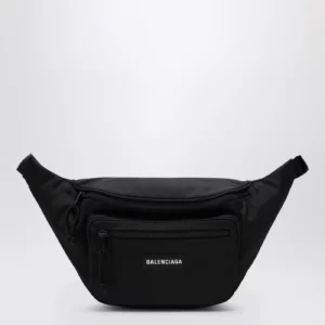 Balenciaga Explorer black nylon belt bag with logo