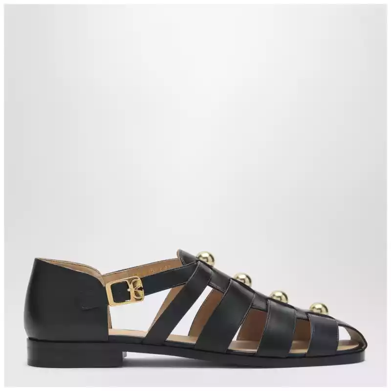 Valentino Garavani Black leather fisherman sandals with studs
