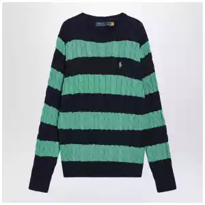 Polo Ralph Lauren Navy blue/green striped cable knit sweater