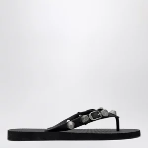 Balenciaga Cagole black rubber thong slides