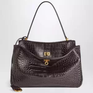 Balenciaga Rodeo medium handbag in espresso crocodile-embossed leather