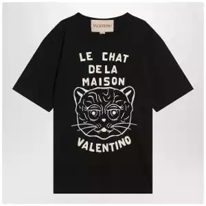 Valentino Black T-shirt with Le Chat de la Maison print