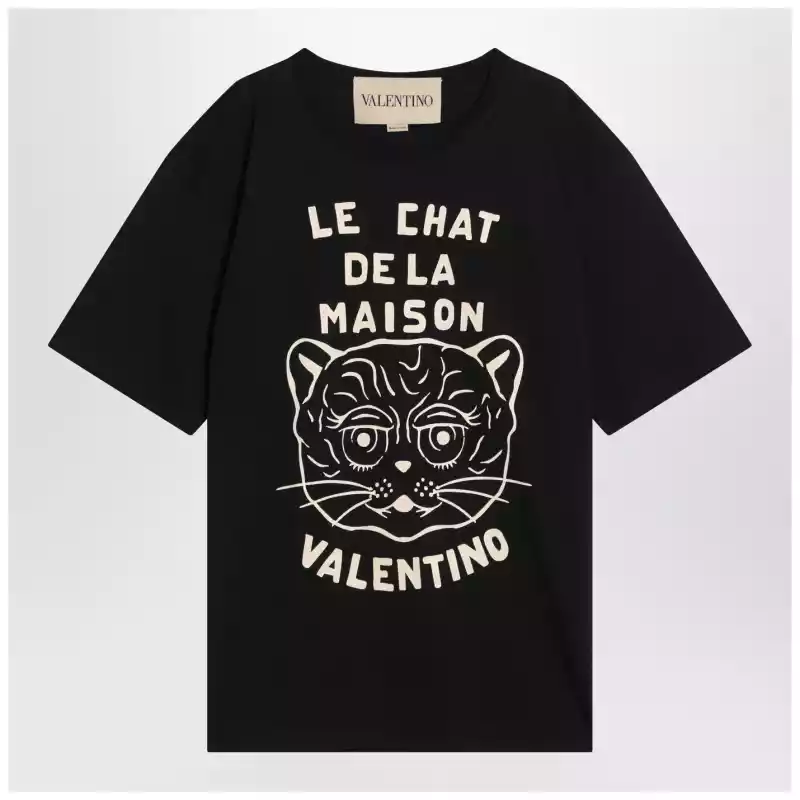 Valentino Black T-shirt with Le Chat de la Maison print