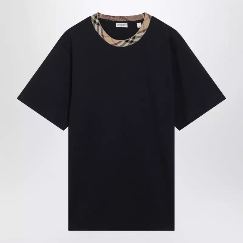 Burberry Navy T-shirt with Check trims