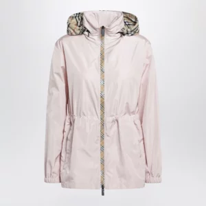 Burberry Short pink parka in nylon with Check tape