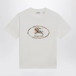 Burberry White cotton Check T-shirt with Knight Stamp