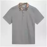 Burberry Grey cotton polo with Check collar