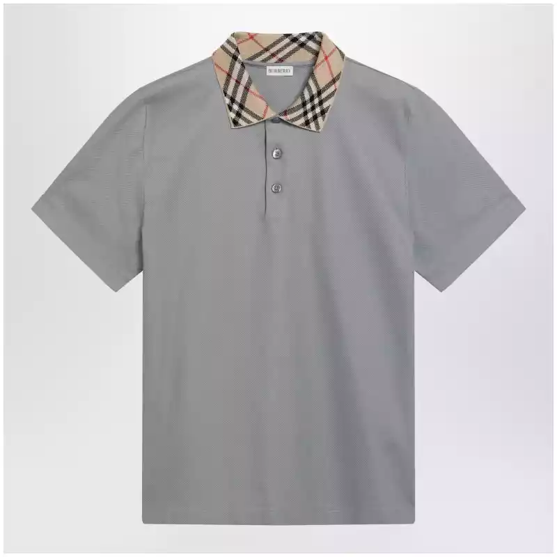Burberry Grey cotton polo with Check collar