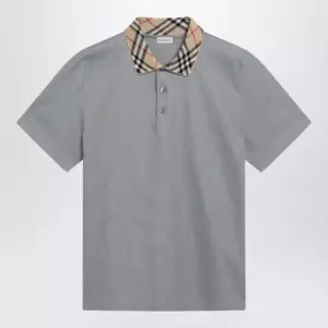 Burberry Grey cotton polo with Check collar
