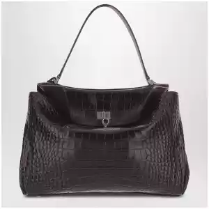 Balenciaga Rodeo mini handbag in espresso crocodile-embossed leather