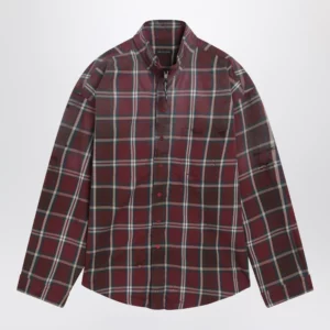 Balenciaga Burgundy plaid cotton-blend flannel zip shirt