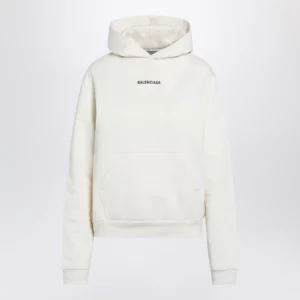 Balenciaga Medium-fit embroidered hoodie in dry fleece, cream