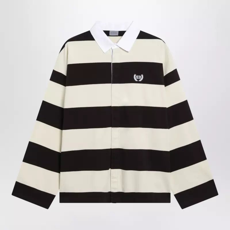 871654TUVL5_S_BALEN-6110.x Balenciaga Striped jersey polo shirt in cotton, brown