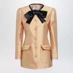 Valentino Pea coat in shantung in melon/black