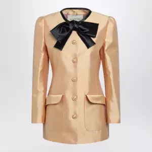 Valentino Pea coat in shantung in melon/black