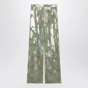 Valentino Silk trousers with all-over print in green