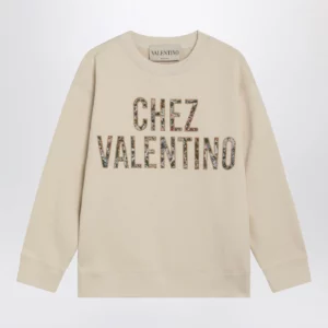 Ivory cotton sweatshirt with Chez Valentino floral motif