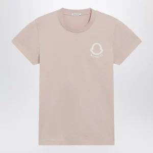 Moncler Pink T-shirt with logo embroidery