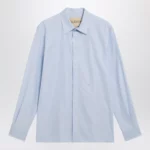 Valentino Light blue fil-à-fil cotton shirt with VLogo embroidery