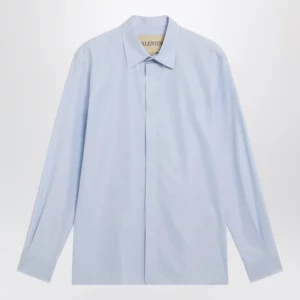 Valentino Light blue fil-à-fil cotton shirt with VLogo embroidery