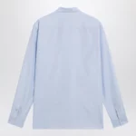 Valentino Light blue fil-à-fil cotton shirt with VLogo embroidery
