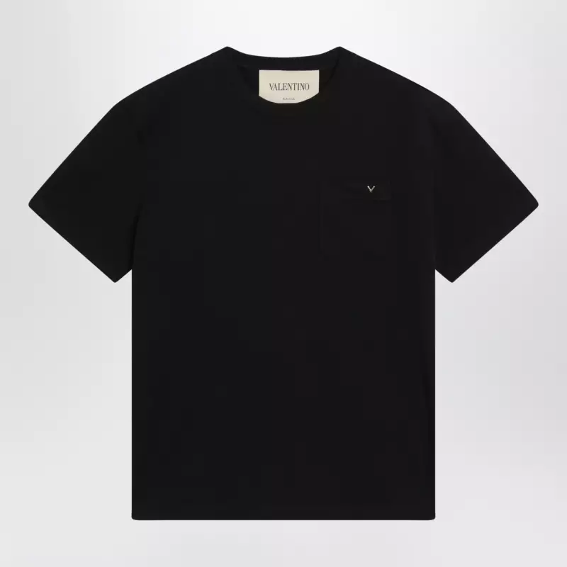Valentino Black cotton T-shirt with VGold