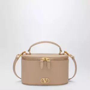 Valentino Garavani Vlogo Signature Mini Vanity Bag in sand pink grained calfskin