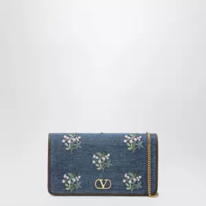 Valentino Garavani VLogo Signature mini crossbody bag in denim with floral embroidery