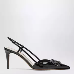 Valentino Garavani Black Vlogo Signature patent leather slingback pumps