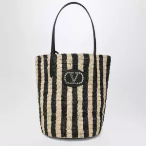 Valentino Garavani Striped shoulder bag in raffia and leather