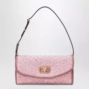 Valentino Garavani Small DeVain bag in pink cloqué jacquard fabric