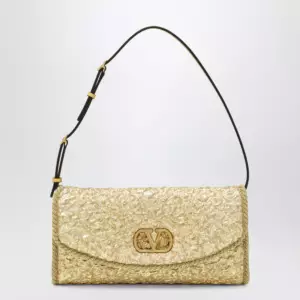 Valentino Garavani Small DeVain bag in gold cloqué jacquard fabric