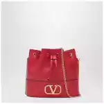 Valentino Garavani Vlogo red leather bucket bag