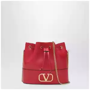Valentino Garavani Vlogo red leather bucket bag