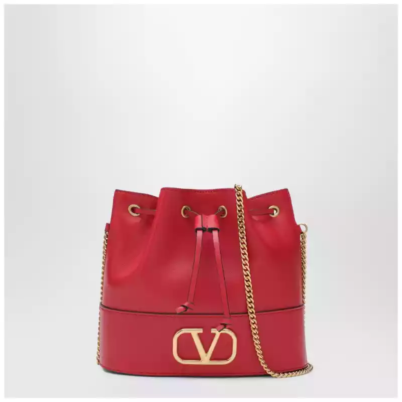 Valentino Garavani Vlogo red leather bucket bag
