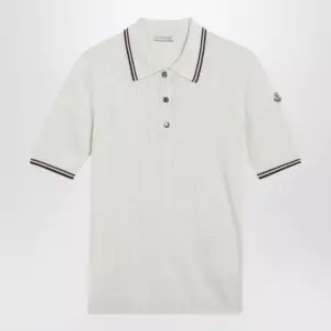 Moncler White cotton polo with diamond pattern