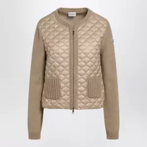 Moncler Women's hybrid knit and padded nylon cardigan in beige