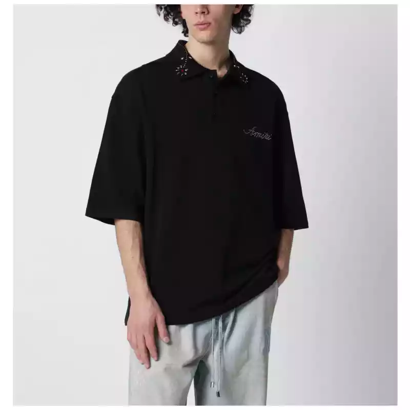 AMIRI Black oversize cotton polo shirt