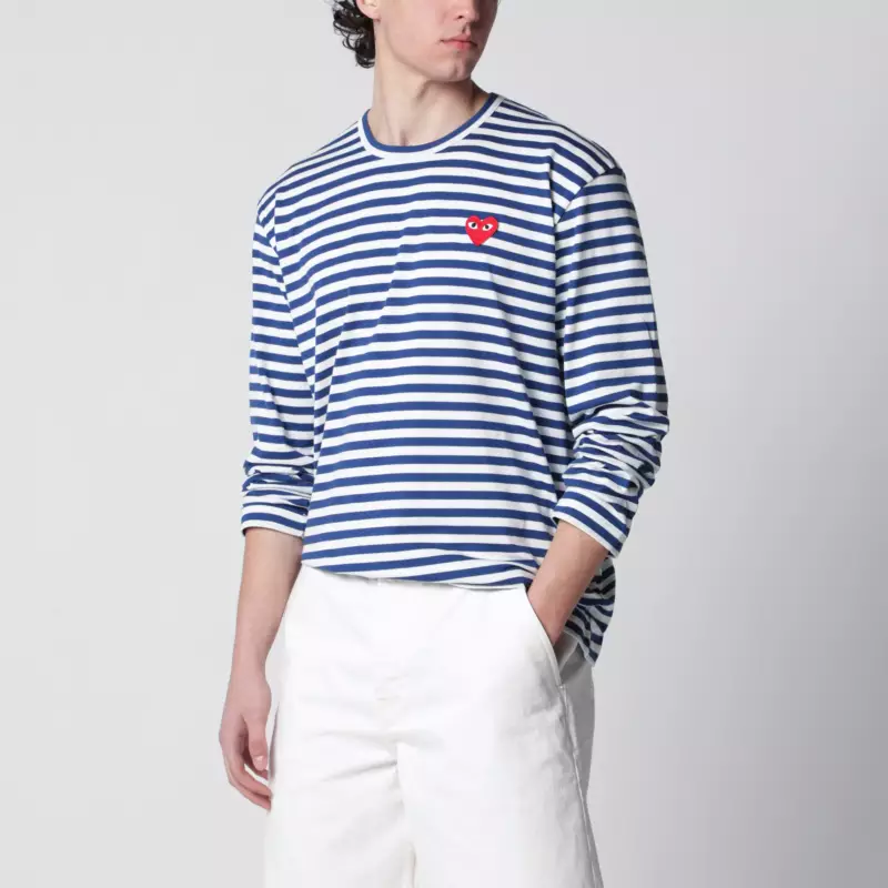 Comme des Garçons Shirt Navy/white striped cotton long-sleeve top