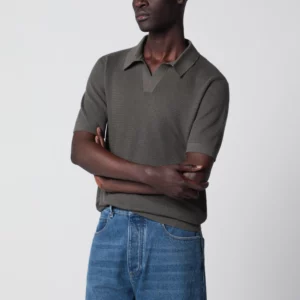 ZEGNA Dark taupe cotton knit polo