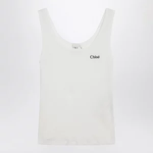 Chloé White ribbed tank top with logo