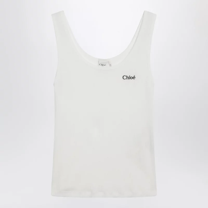 Chloé White ribbed tank top with logo