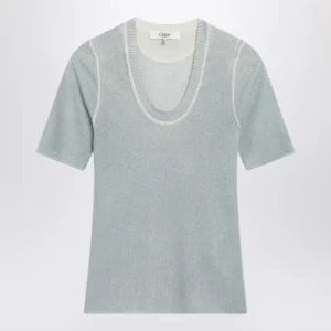 Chloé Blue-grey wool-blend knit top