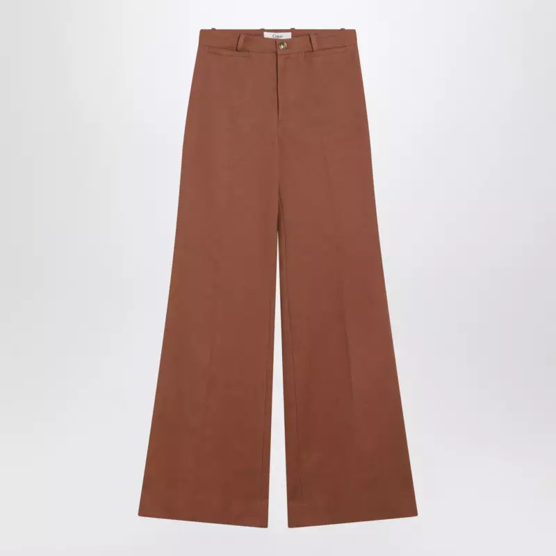 Chloé Flared cotton trousers in nougat colour