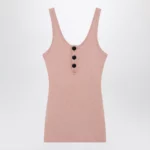 Chloé Fitted Henley tank top in ribbed organic cotton, pink
