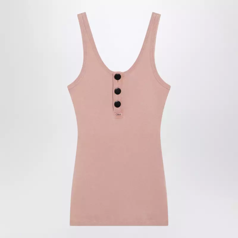 CH26UJH02089_S_CHLOE-81Q.x Chloé Fitted Henley tank top in ribbed organic cotton, pink