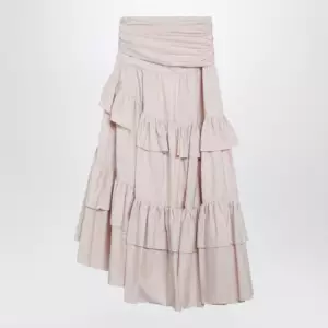 Chloé Long ruffled cotton poplin skirt in pink