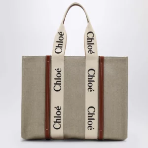 Chloé Large Woody tote bag in beige canvas